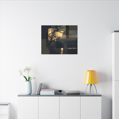 Golden Hour Pine Tree Canvas Art - Dark Japandi Kanso