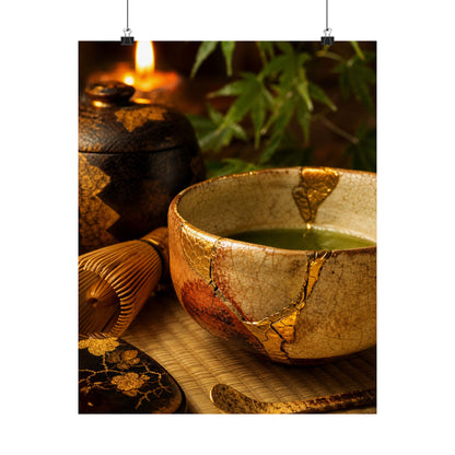Tea Ceremony Crackle Gold Wall Art Print | Healing Kintsugi Art