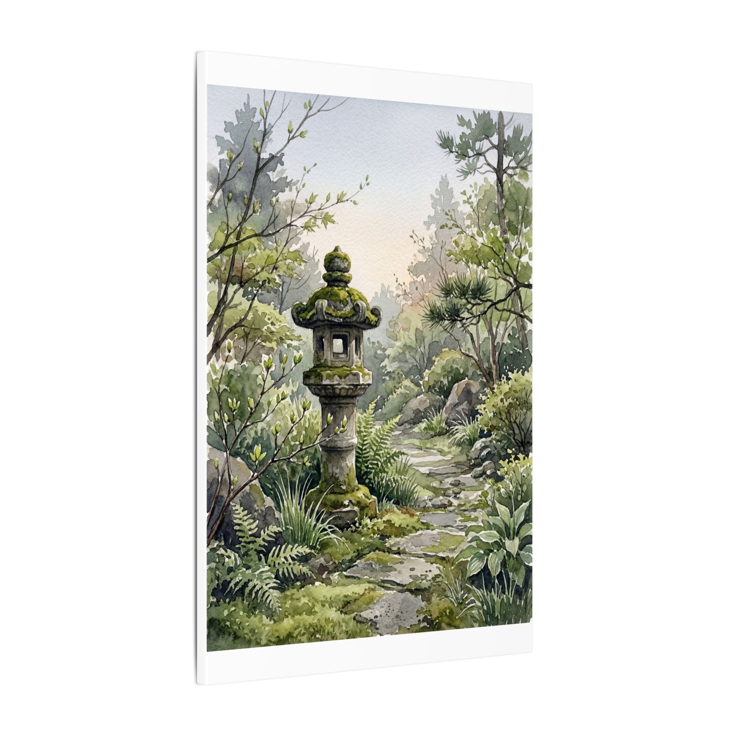 Neutral Stone Lantern Canvas Art - Watercolor Japandi