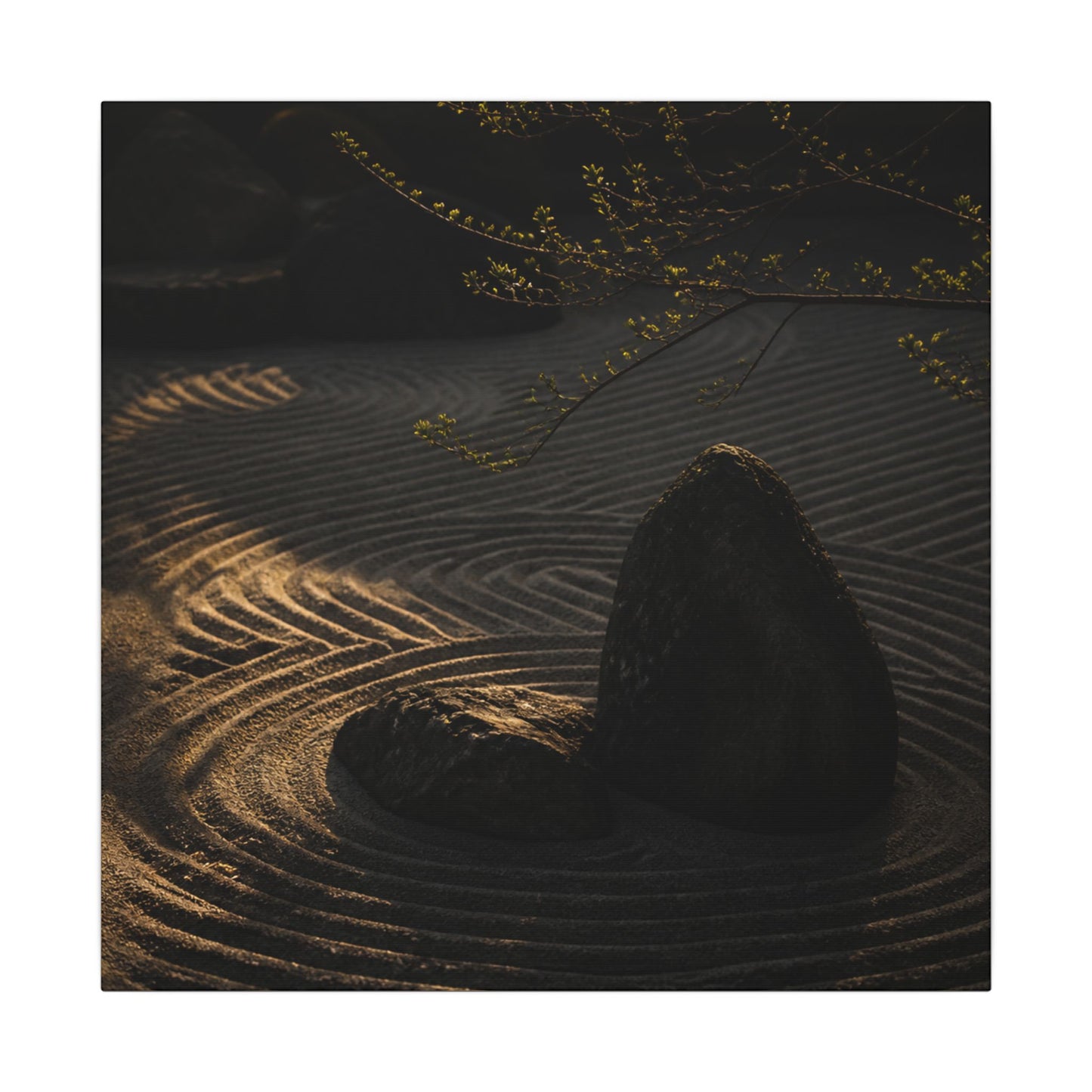 Ma Rock Garden Canvas Art - Dark Japandi Shadow Zen