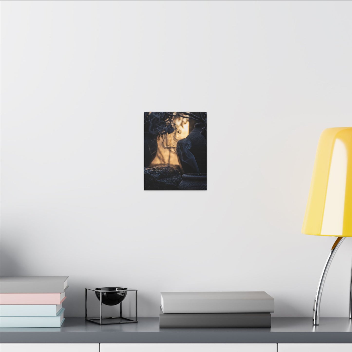 Incense Smoke Canvas Art | Winter Dark Japandi Shadow Zen Art