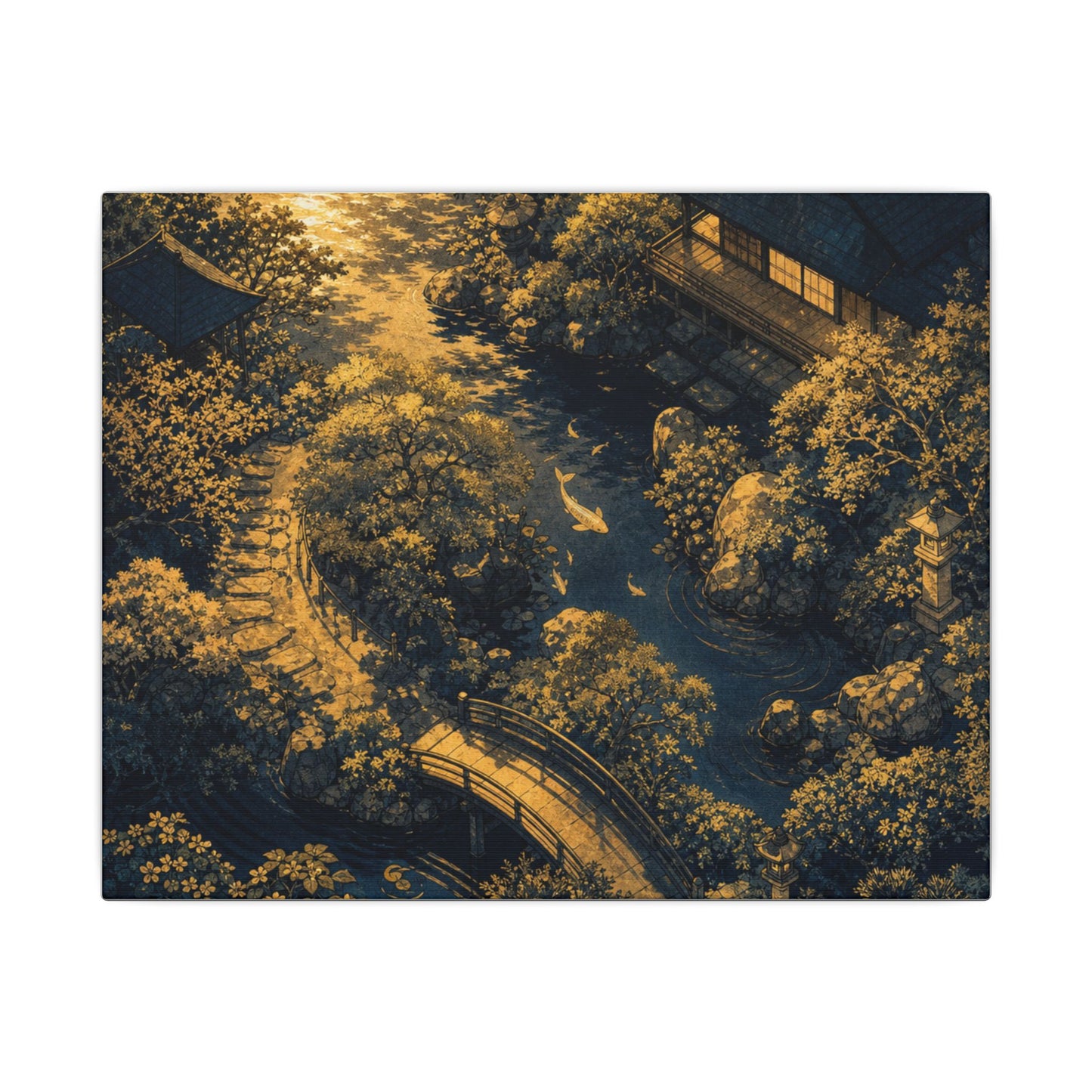 Contemplative Moonlit Garden Canvas Art - Ukiyo E Inspired Zen