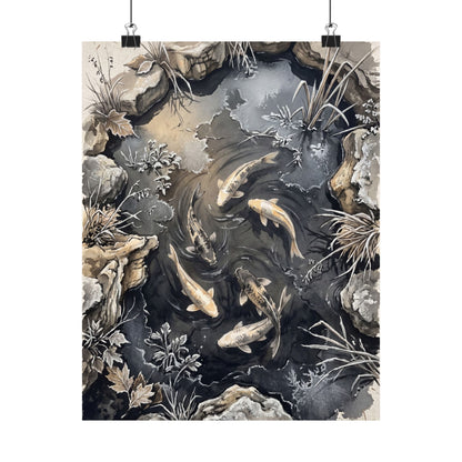 Golden Hour Koi Pond Wall Art Print - Japandi Fukinsei