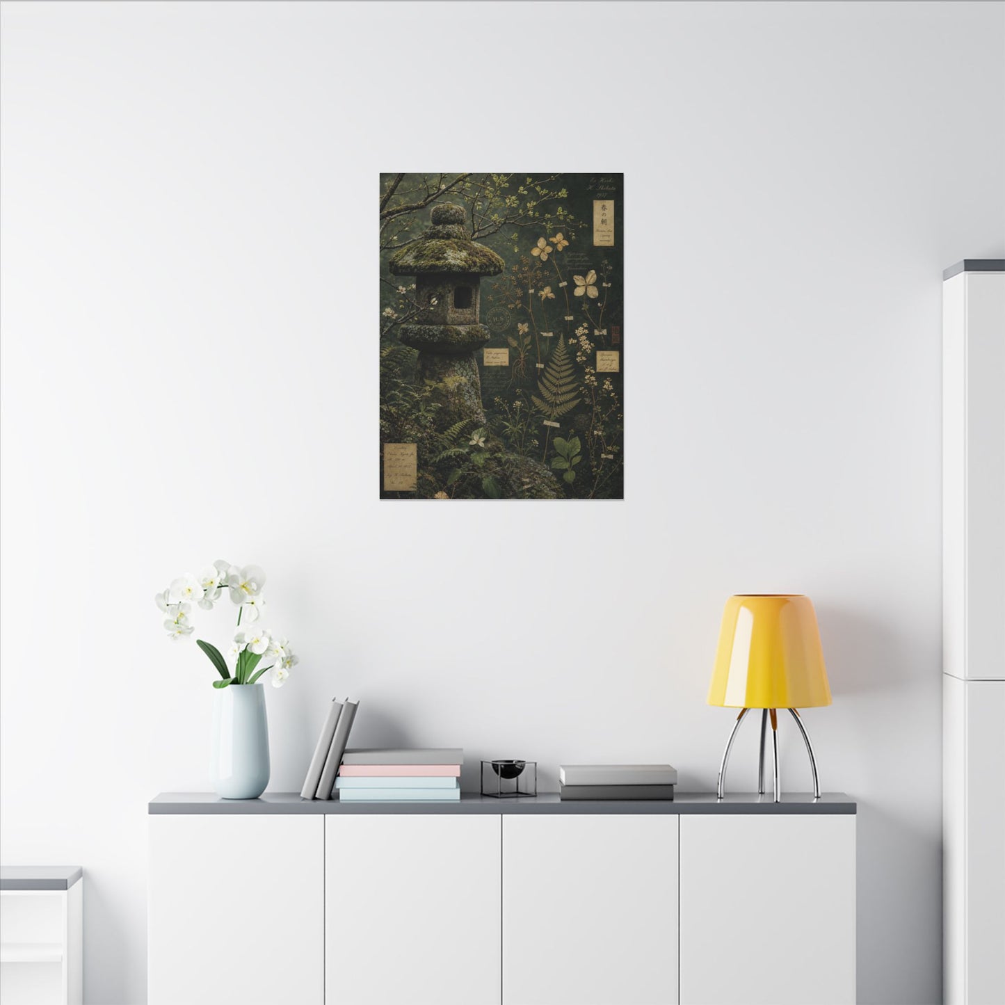 Spring Stone Lantern Herbarium Canvas Art | Nostalgic Decor