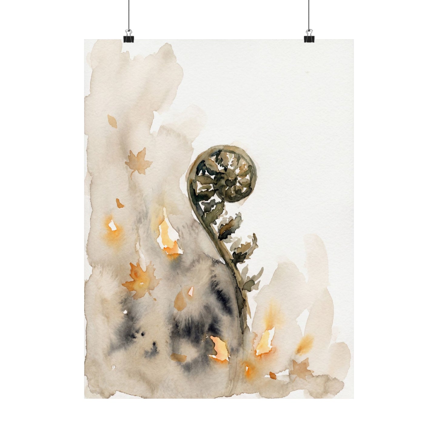 Fern Unfurling Watercolor Wall Art Print | Neutral Japandi Art Art Print