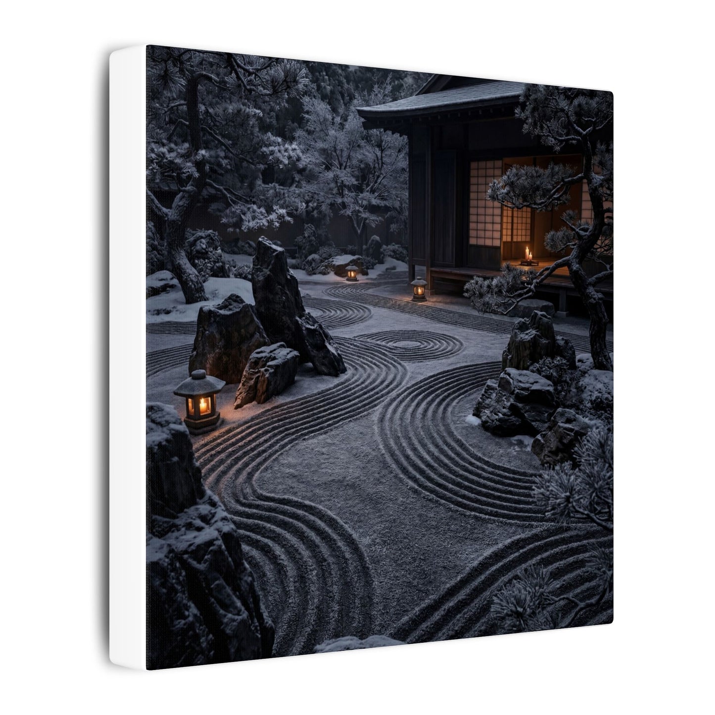 Candlelight Rock Garden Canvas Art - Dark Japandi Fukinsei