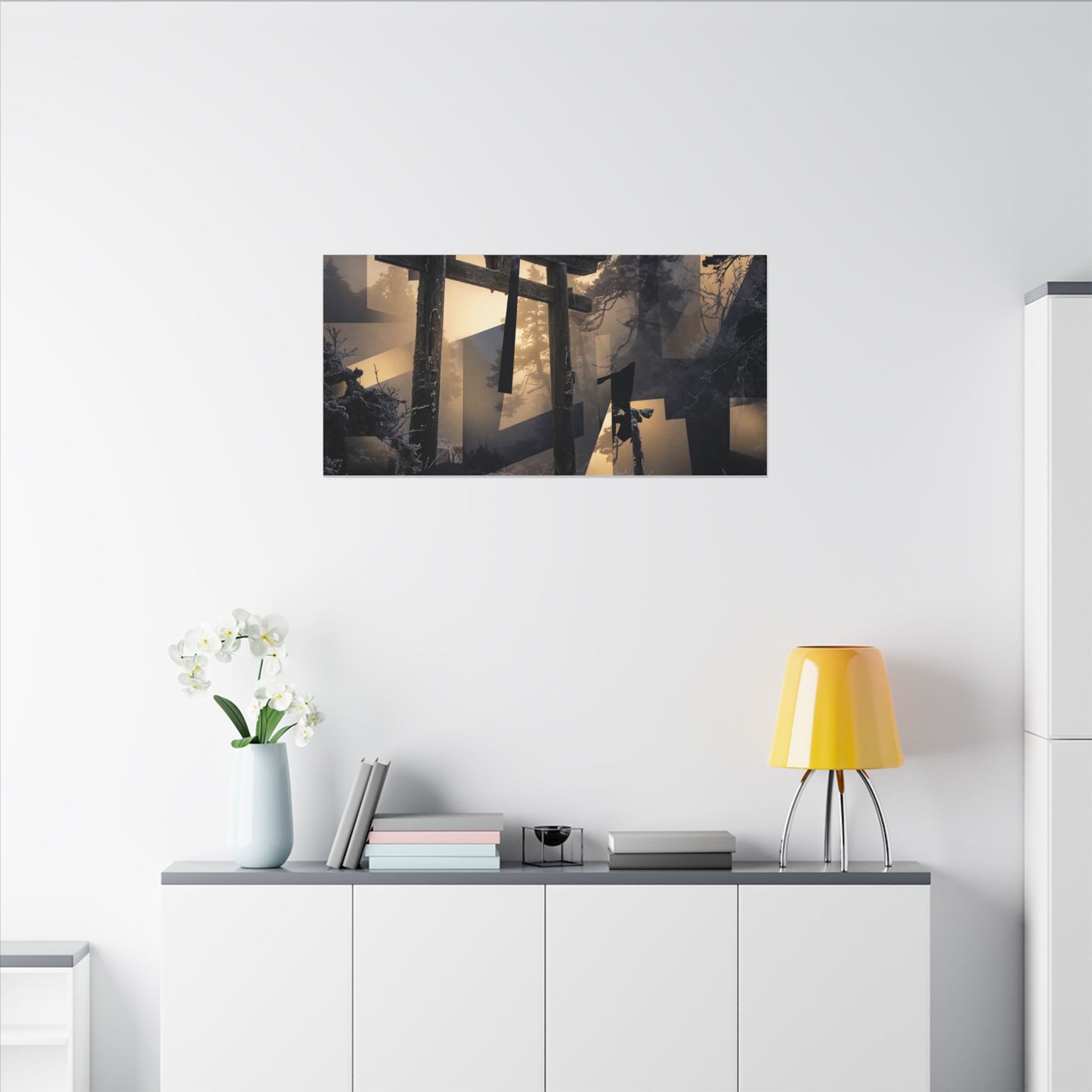 Winter Torii Gate Moody Minimal Canvas Art | Bold Decor
