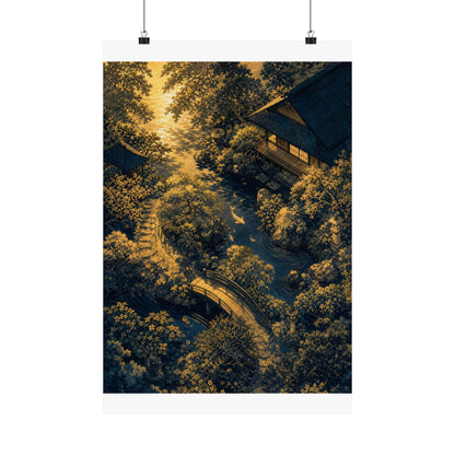 Moonlit Garden Ukiyo E Inspired Wall Art Print | Calm Zen Art