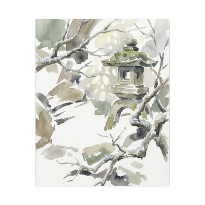 Elegant Stone Lantern Canvas Art - Watercolor Japandi