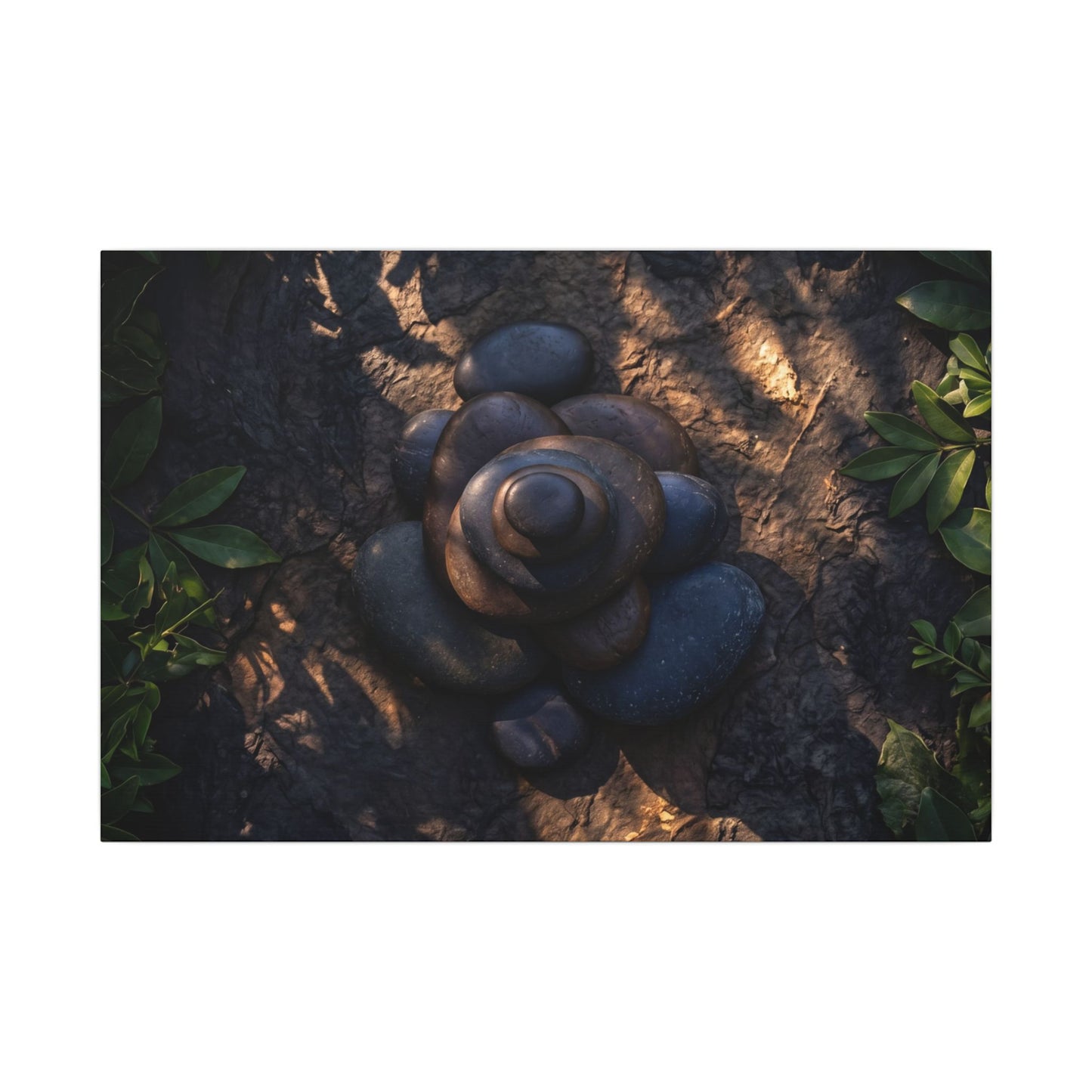 Ma River Stones Canvas Art - Dark Japandi Dark Texture
