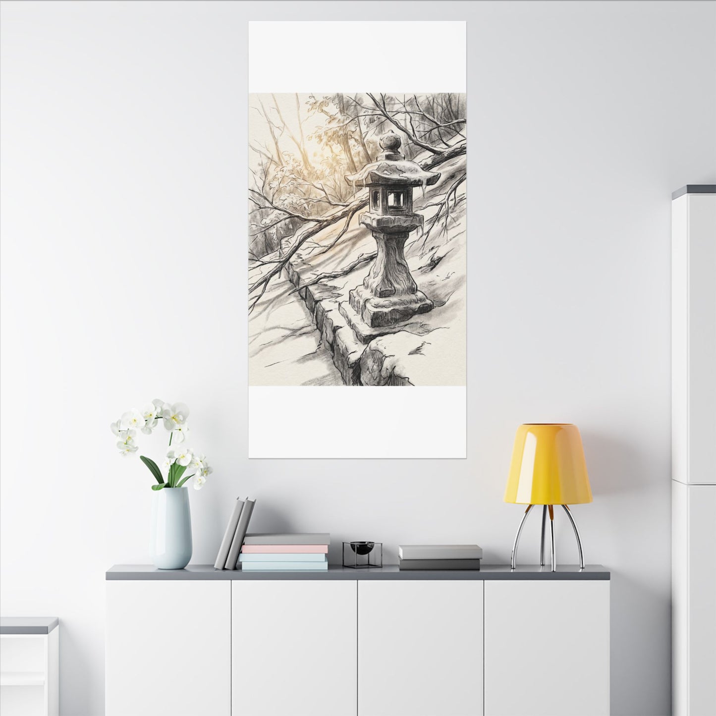 Golden Hour Stone Lantern Canvas Art - Japandi Kanso