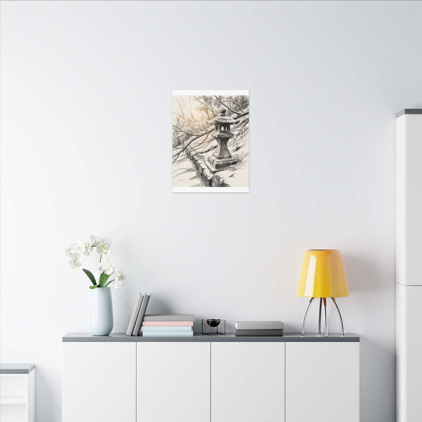Golden Hour Stone Lantern Canvas Art - Japandi Kanso