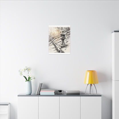 Golden Hour Stone Lantern Canvas Art - Japandi Kanso