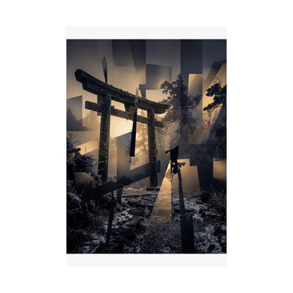 Torii Gate Wall Art Print | Winter Dark Japandi Moody Minimal Art