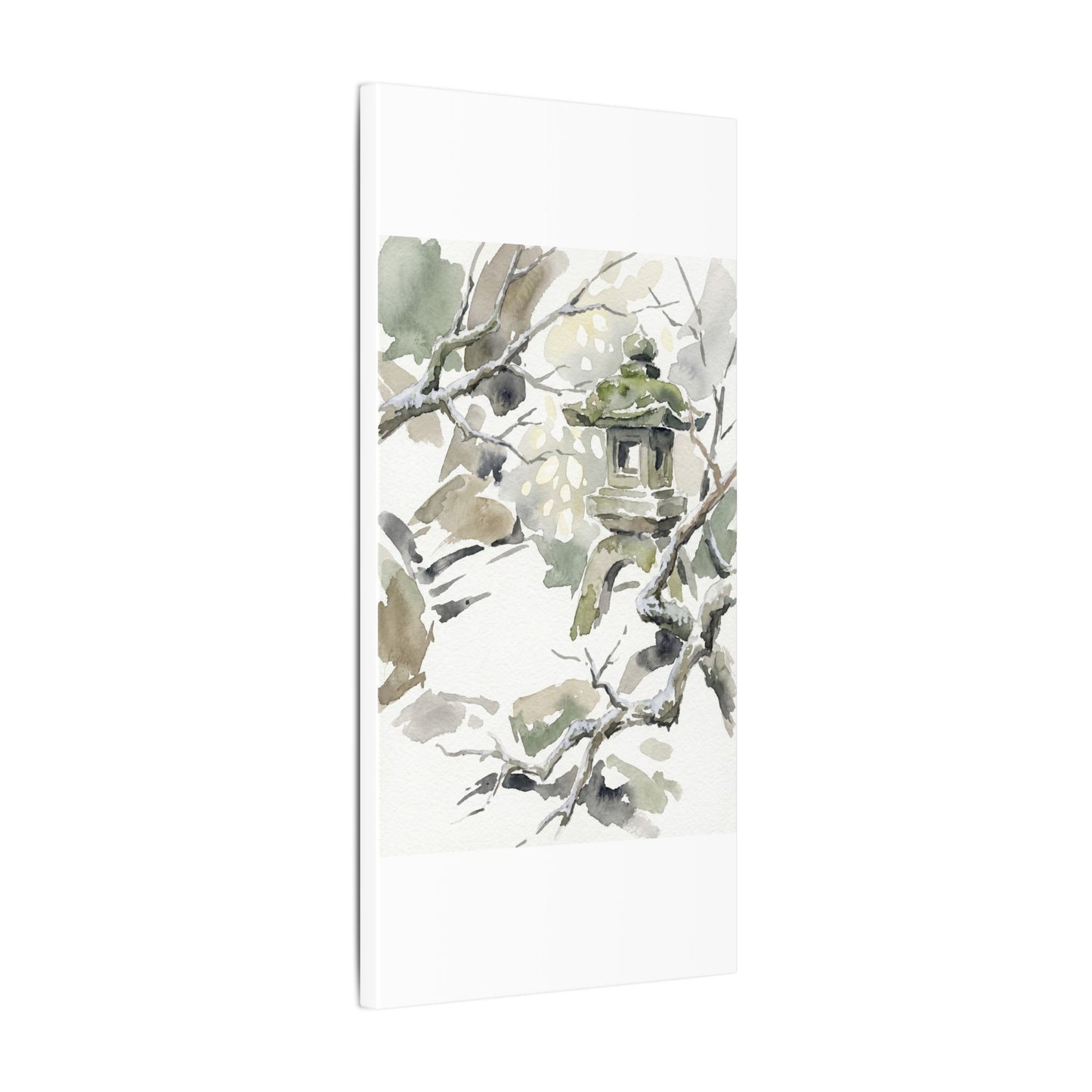 Elegant Stone Lantern Canvas Art - Watercolor Japandi