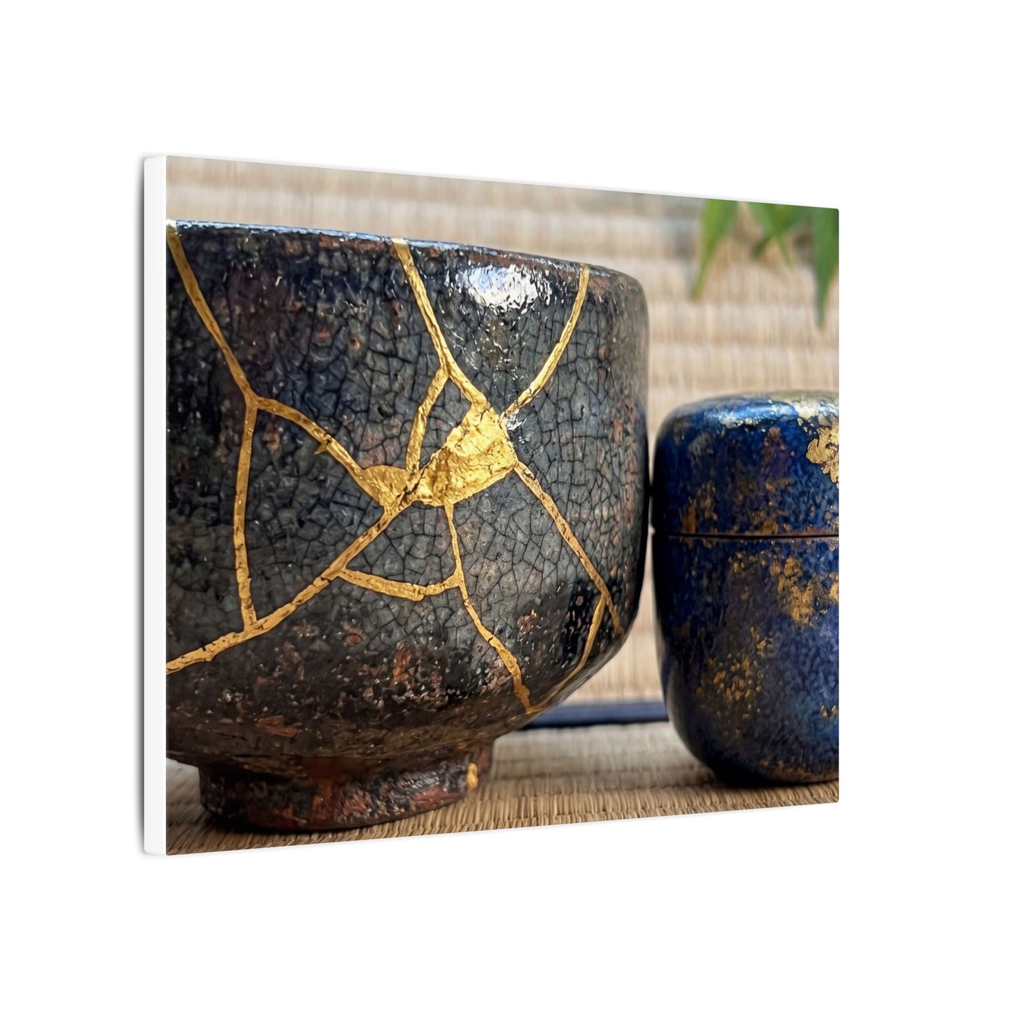 Tea Ceremony Crackle Gold Canvas Art | Philosophical Kintsugi Art