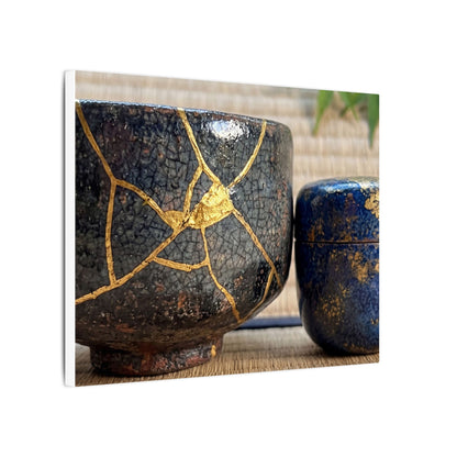Tea Ceremony Crackle Gold Canvas Art | Philosophical Kintsugi Art