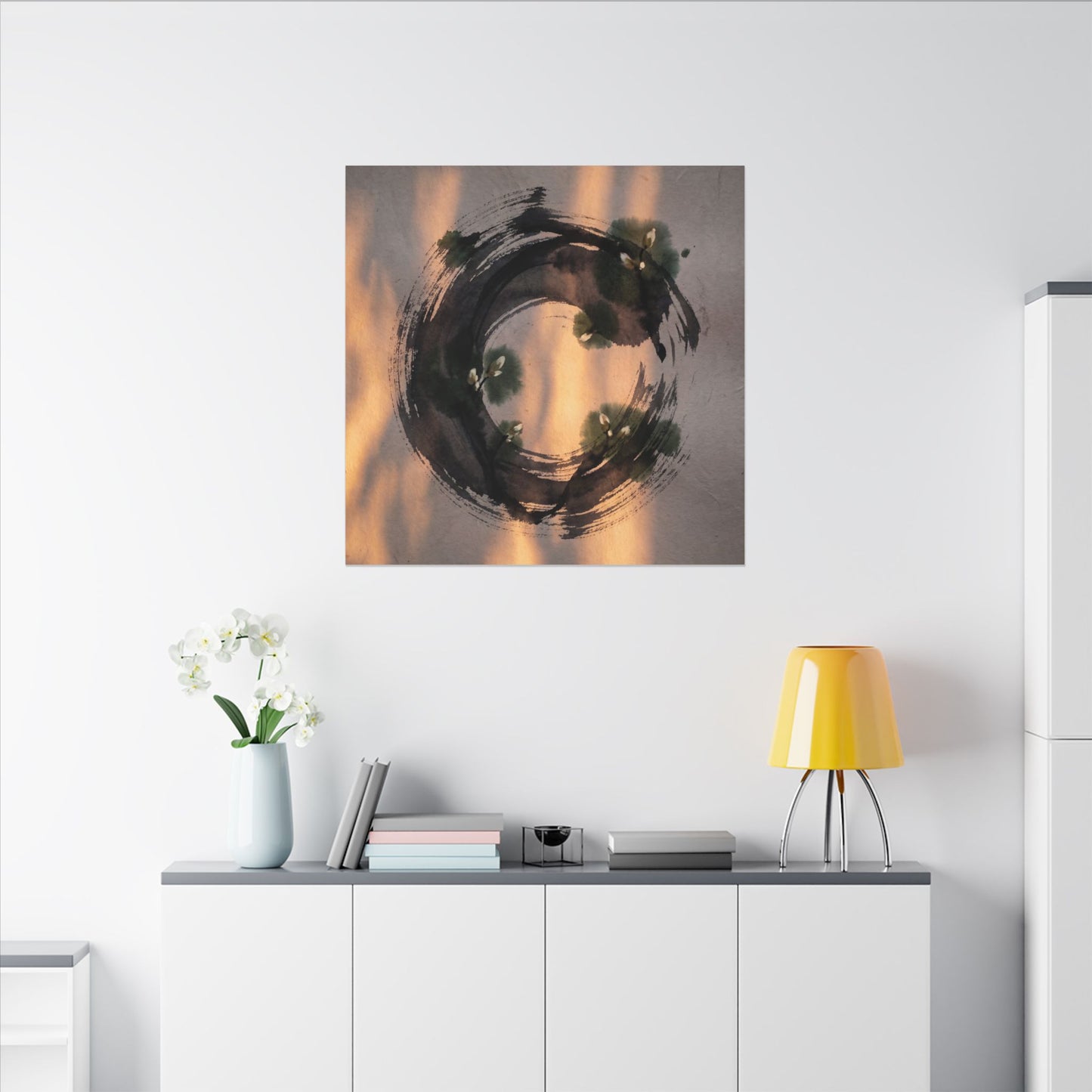 Ink Brushstroke Spring Canvas Art | Dark Japandi Bold Design