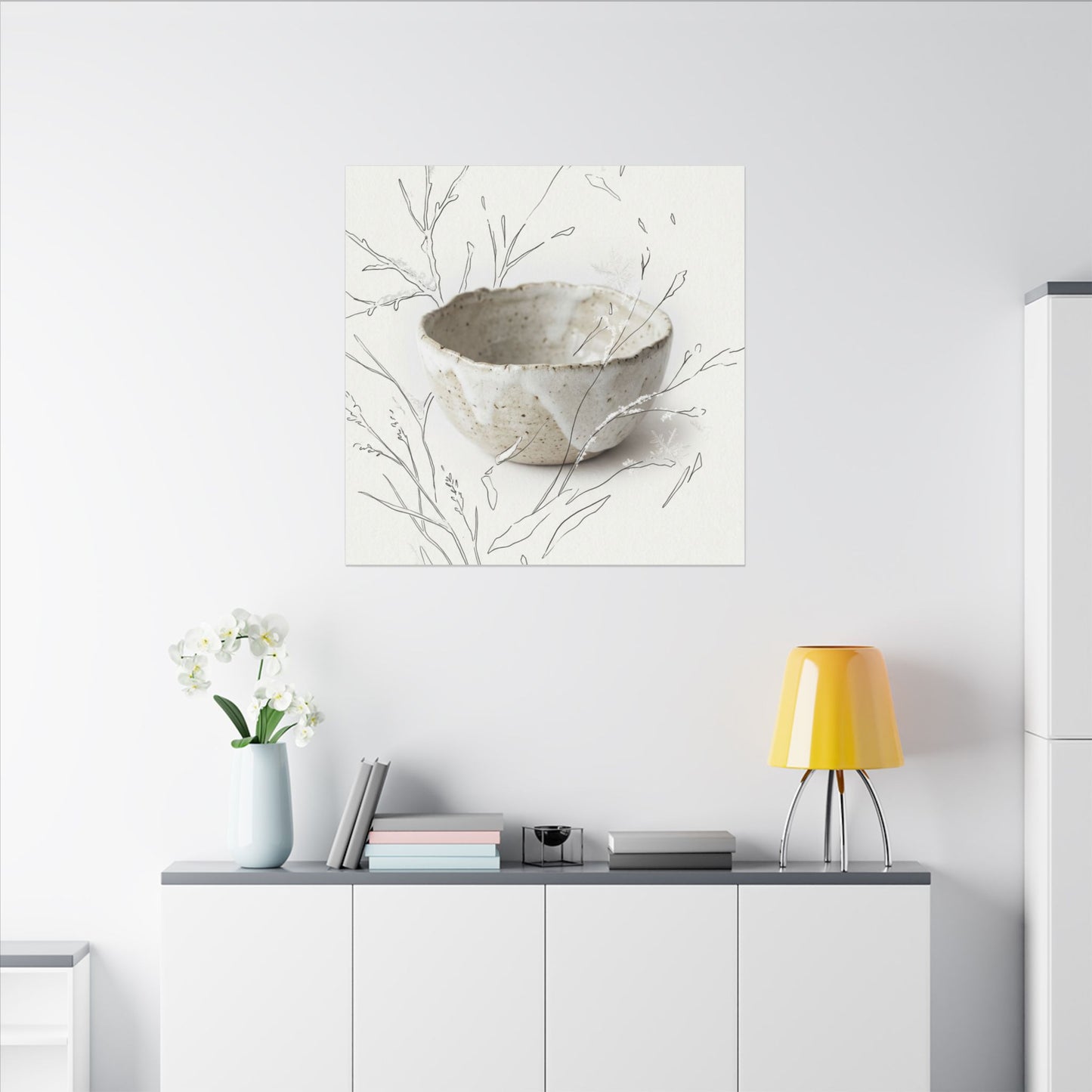 Neutral Ceramic Bowl Canvas Art - Minimal Line Japandi