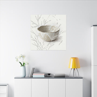 Neutral Ceramic Bowl Canvas Art - Minimal Line Japandi