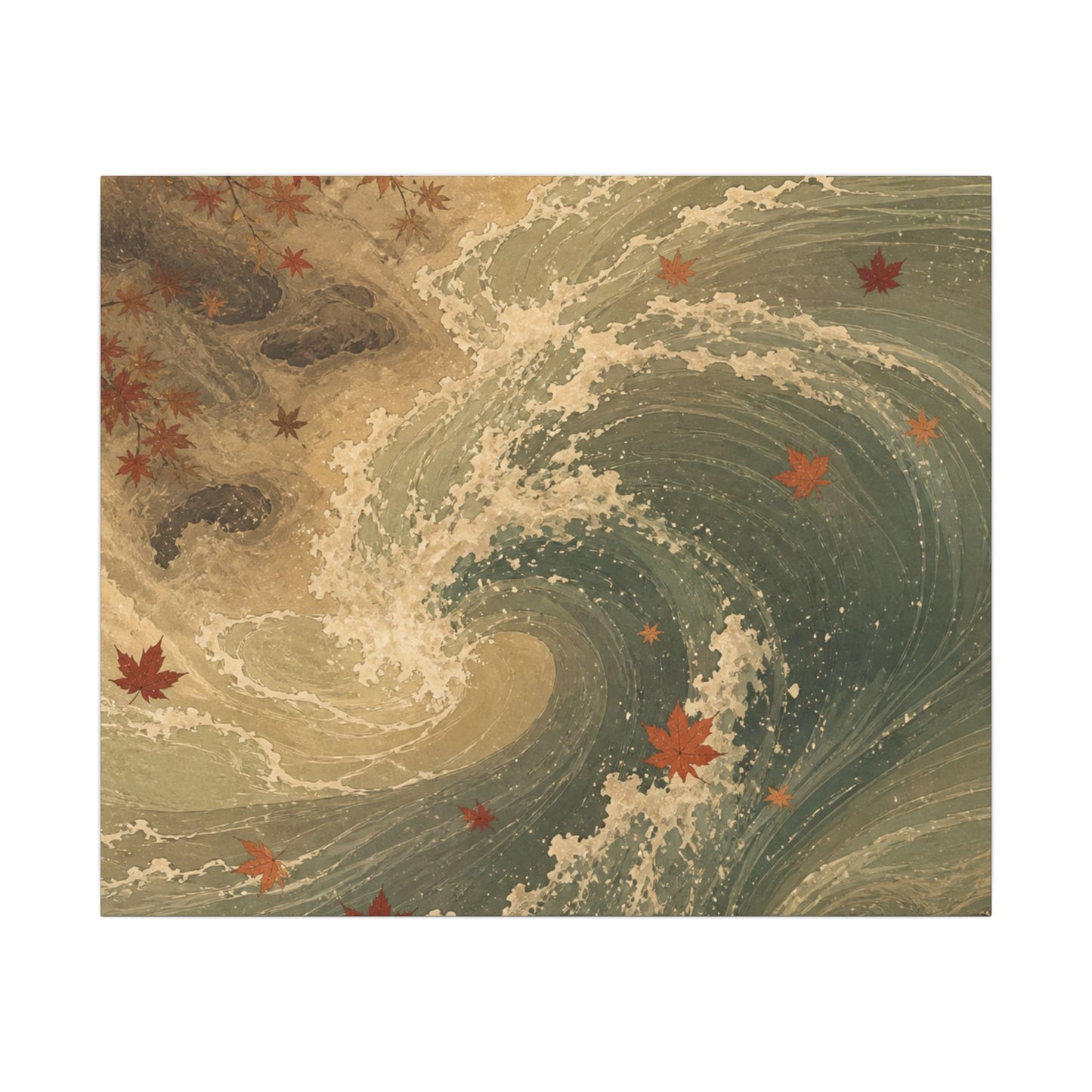 Japandi Ocean Wave in Candlelight | Japanese Pattern Canvas Art