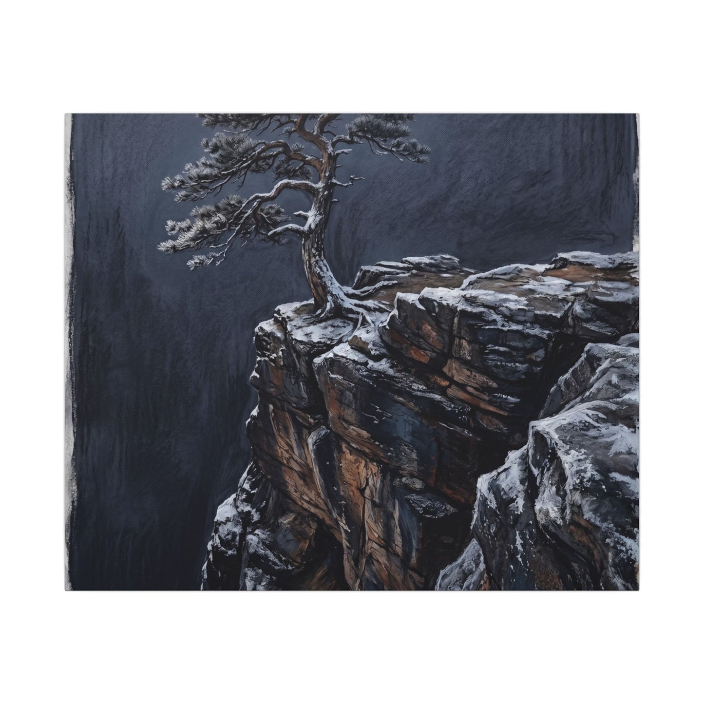 Dark Japandi Pine Tree in Dawn | Dark Texture Canvas Art