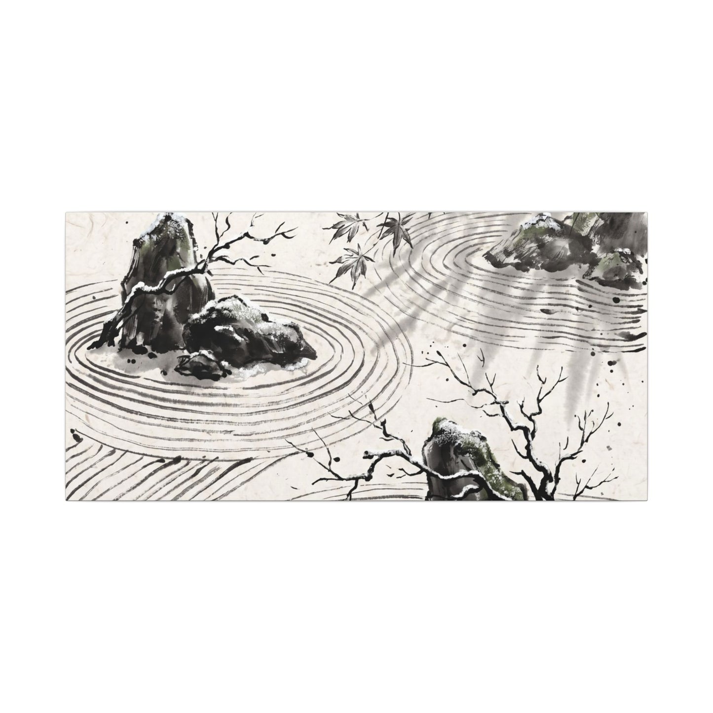 Rock Garden Canvas Art | Winter Zen Sumi E Art