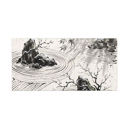 Rock Garden Canvas Art | Winter Zen Sumi E Art