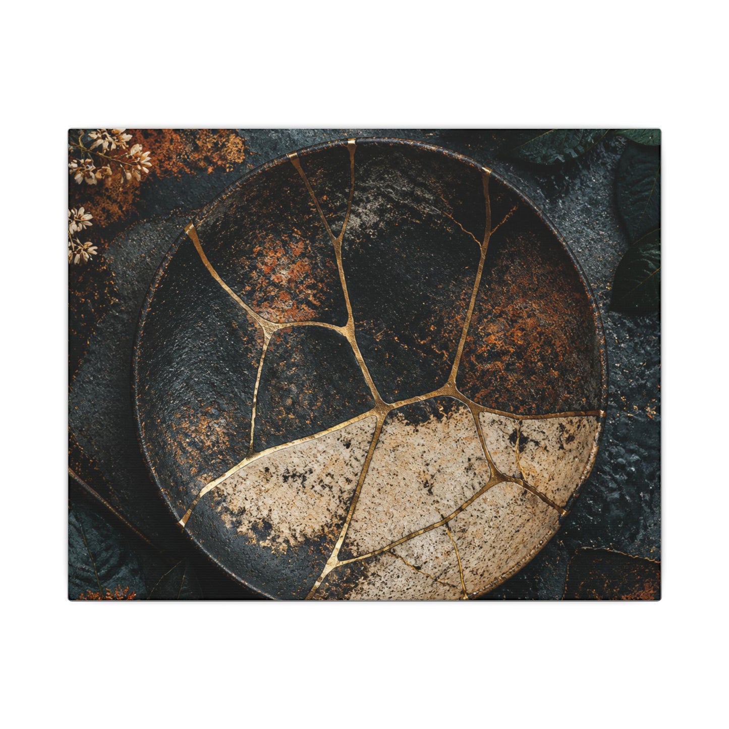 Kintsugi Rust Patina in Dawn | Gold Repair Canvas Art