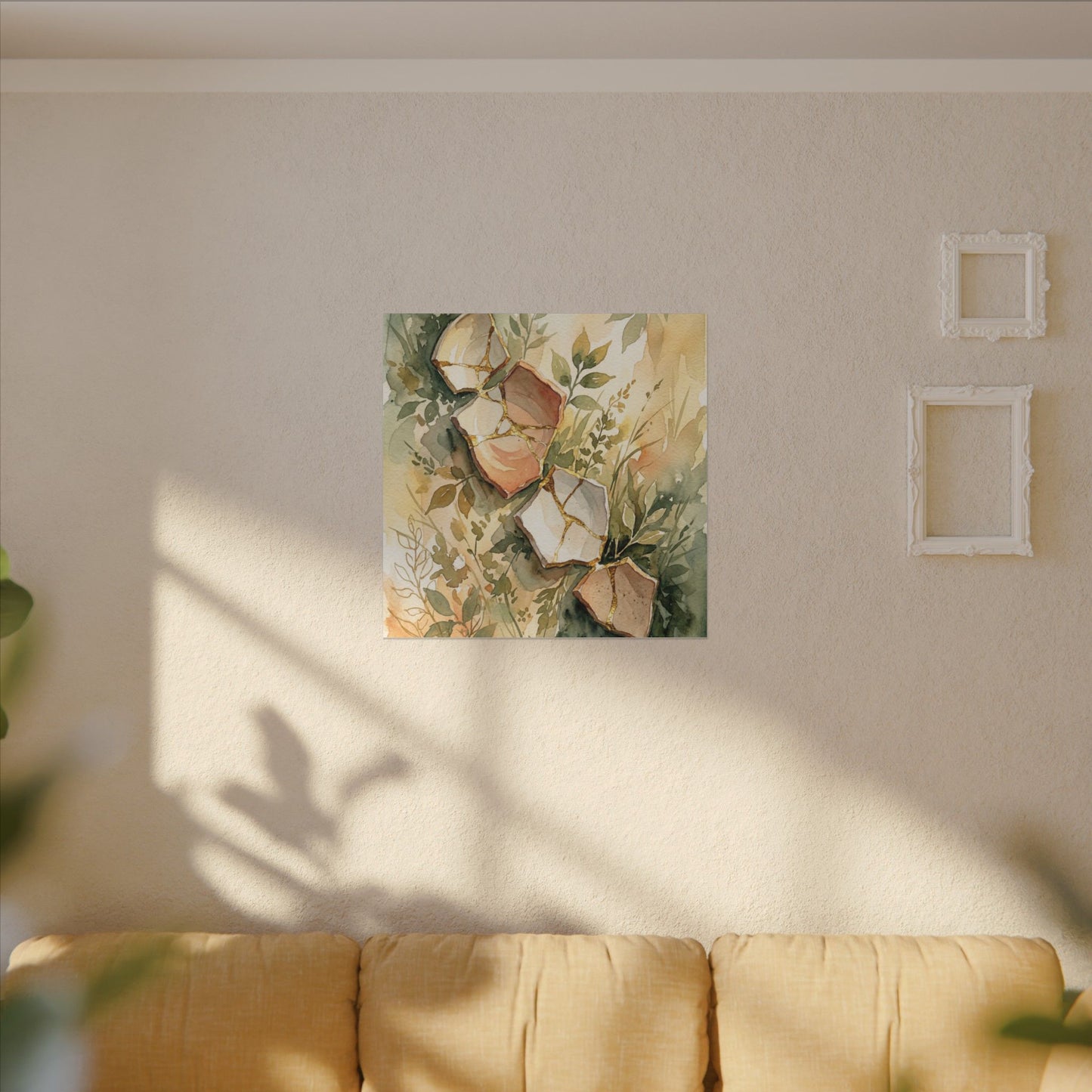 Japandi Broken Pottery in Golden Hour | Watercolor Canvas Art