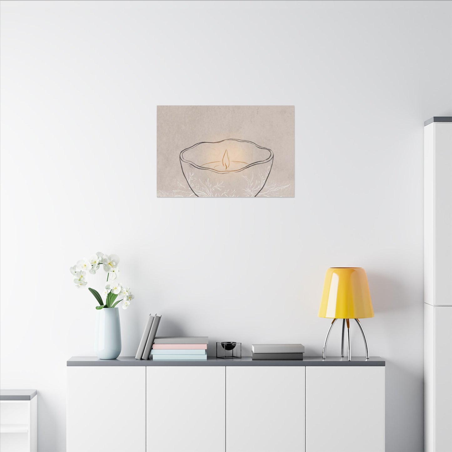 Ceramic Bowl Minimal Line Canvas Art | Neutral Japandi Art