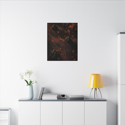 Dark Japandi Rock Garden in Golden Hour | Charcoal Ink Canvas Art