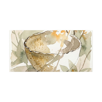 Spring Ceramic Bowl Watercolor Canvas Art | Neutral Decor