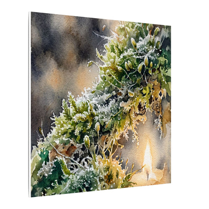 Winter Moss Close Up Watercolor Canvas Art | Neutral Decor