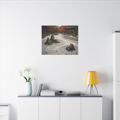 Autumn Rock Garden Ukiyo E Inspired Canvas Art | Peaceful Decor