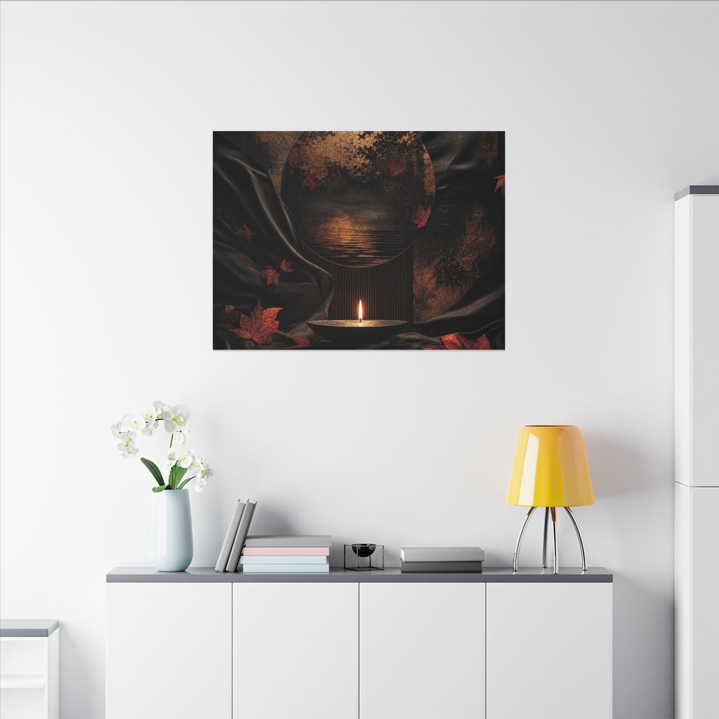 Silk Drape Autumn Canvas Art | Dark Japandi Moody Design
