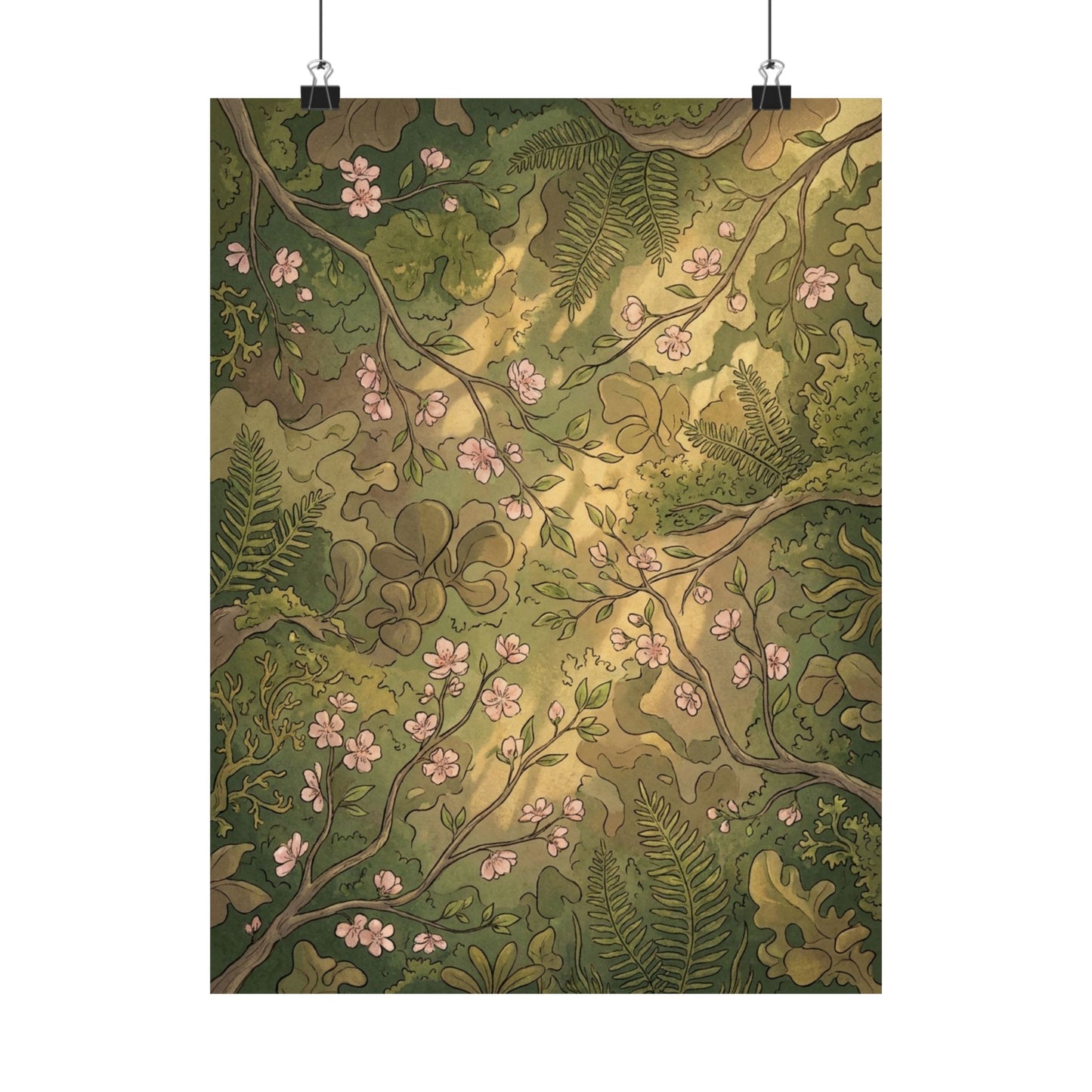 Summer Cherry Blossom Forest Whimsy Wall Art Print | Earthy Decor
