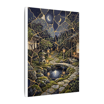 Kintsugi Moonlit Garden in Candlelight | Gold Vein Canvas Art