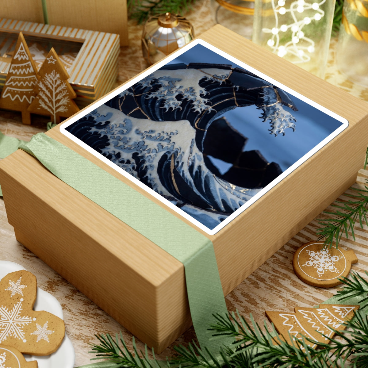 Philosophical Ocean Wave Sticker - Gold Repair Kintsugi Art Print