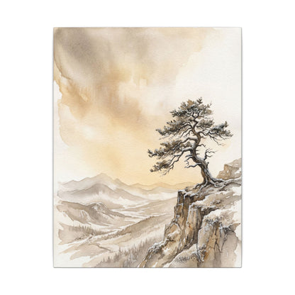Pine Tree Canvas Art | Winter Japandi Watercolor Art