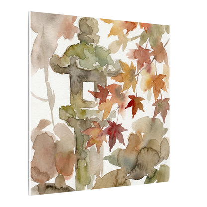 Stone Lantern Watercolor Canvas Art | Earthy Japandi Art