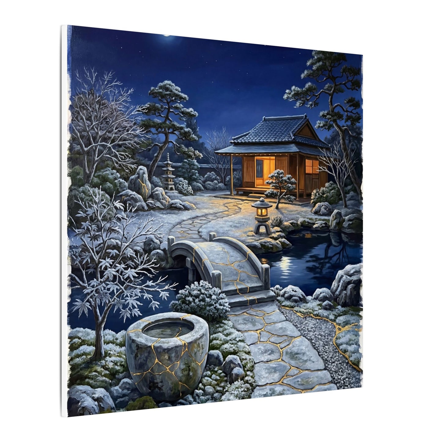 Moonlit Garden Winter Canvas Art | Kintsugi Artful Design