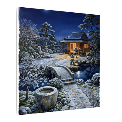 Moonlit Garden Winter Canvas Art | Kintsugi Artful Design