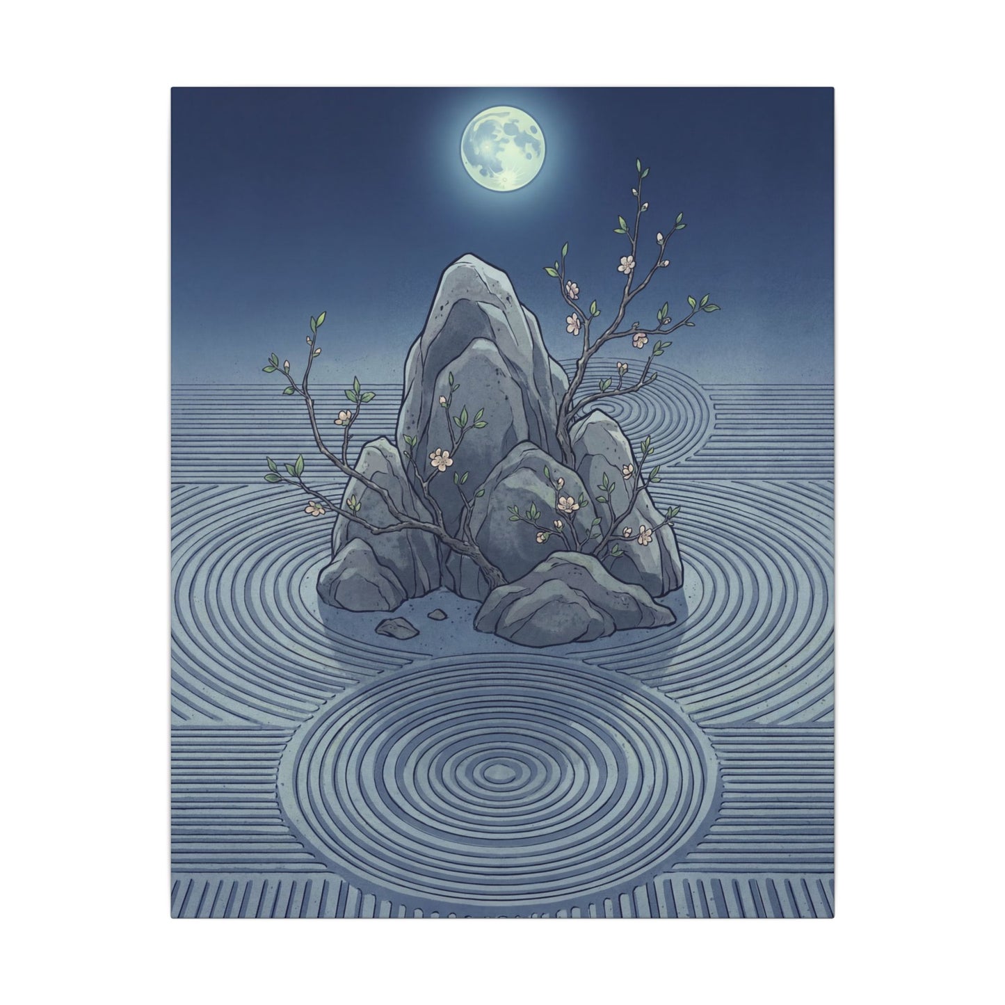 Spring Rock Garden Ukiyo E Inspired Canvas Art | Tranquil Decor