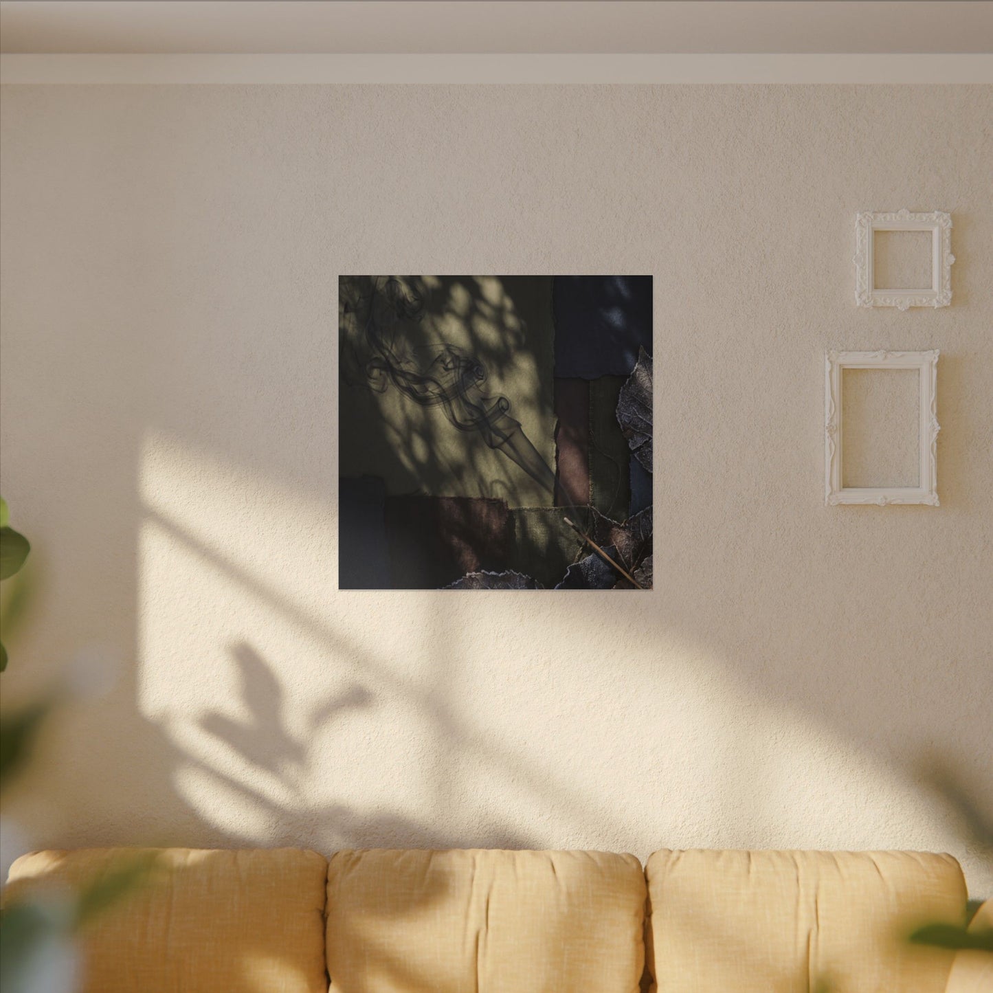 Ma Incense Smoke Canvas Art - Dark Japandi Dark Texture