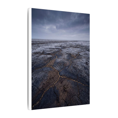 Dark Japandi Cracked Earth in Overcast | Dark Texture Canvas Art