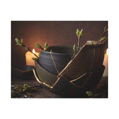 Broken Pottery Spring Canvas Art | Dark Japandi Luxurious Design Art Print