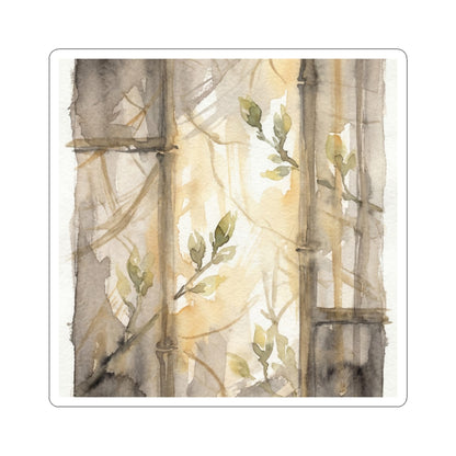 Japandi Shoji Screen in Golden Hour | Watercolor Sticker Art Print