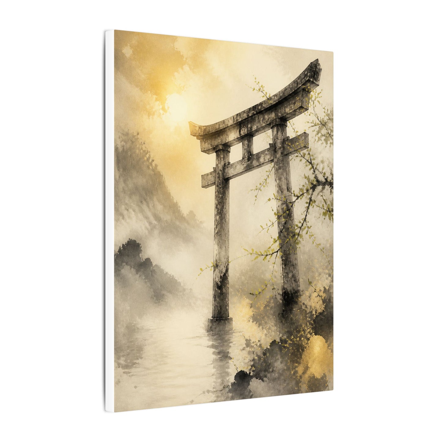 Spring Torii Gate Sumi E Canvas Art | Tranquil Decor