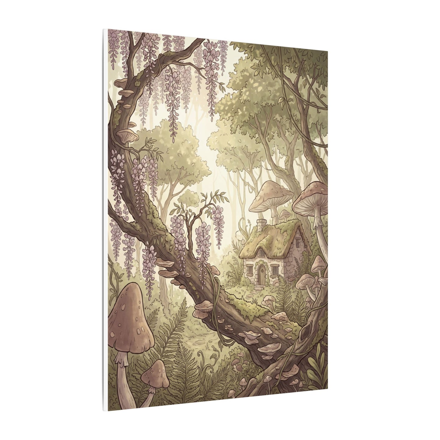 Summer Wisteria Mushroom Illustration Canvas Art | Enchanting Decor